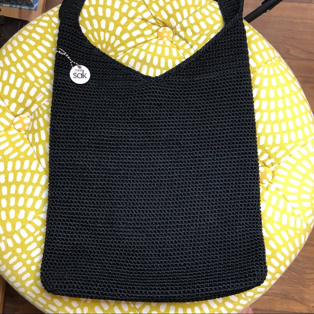 The Sak black crochet hobo shoulder bag